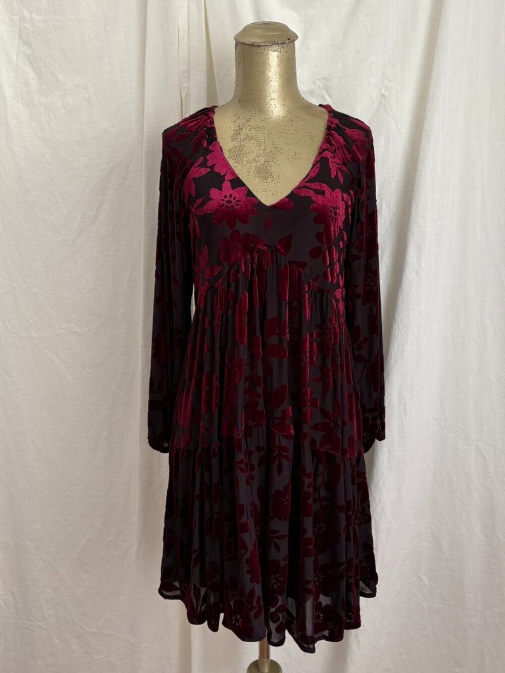Taylor Black Red Velvet Floral Long Sleeve Dress Size 4 Whimsigoth Grunge Witchy